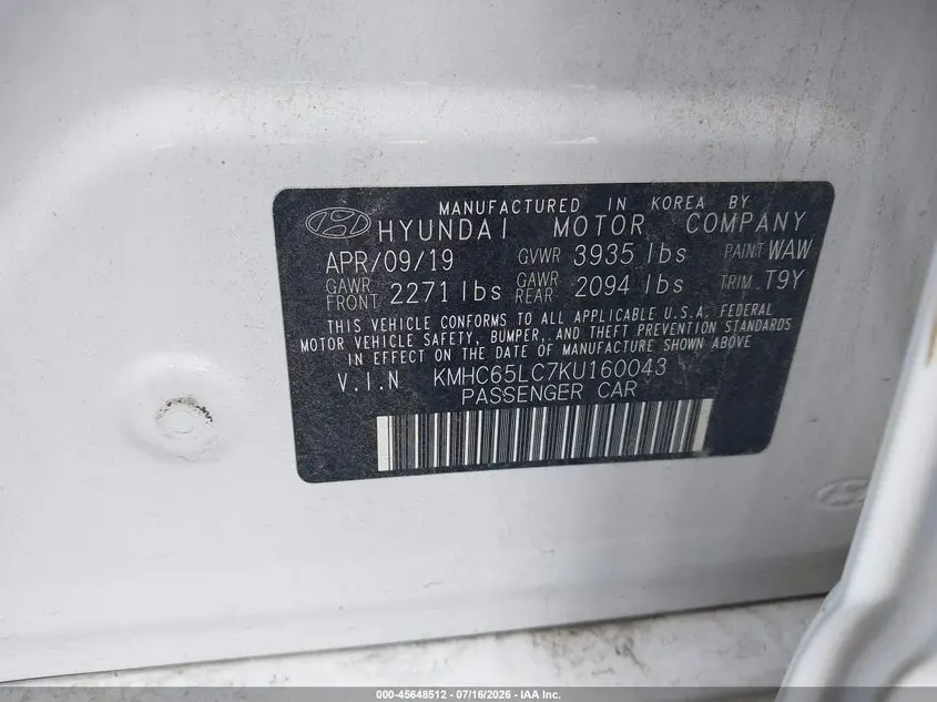 2019 HYUNDAI IONIQ HYBRID BLUE