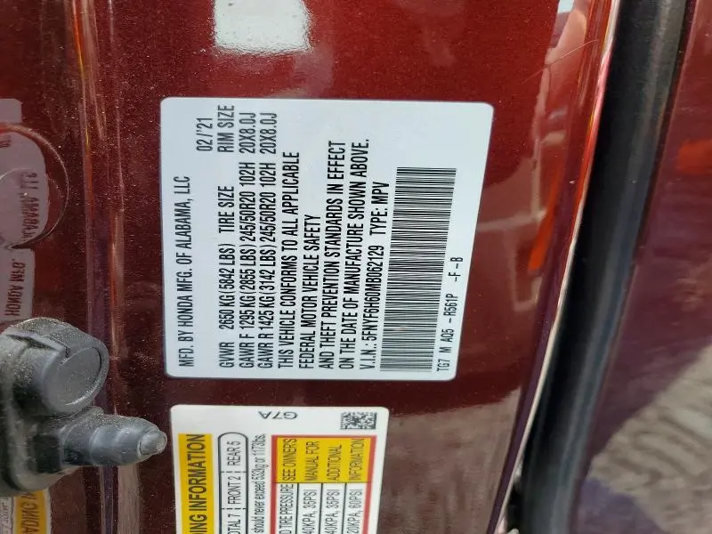 2021 HONDA PILOT TOURING  