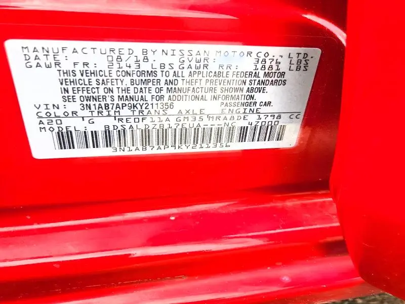 2019 NISSAN SENTRA SV  
