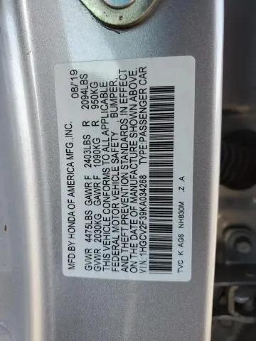 2019 HONDA ACCORD SPORT  