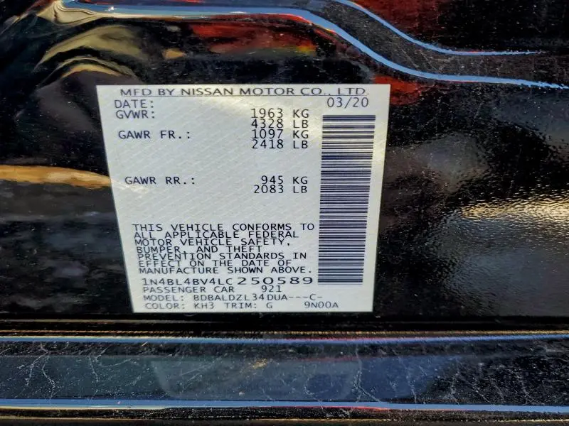 2020 NISSAN ALTIMA S  