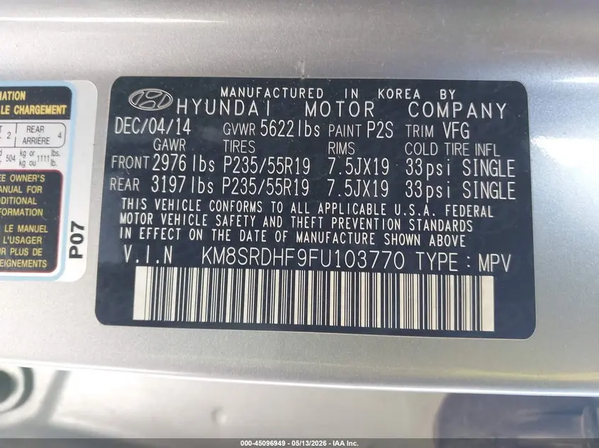 2015 HYUNDAI SANTA FE LIMITED