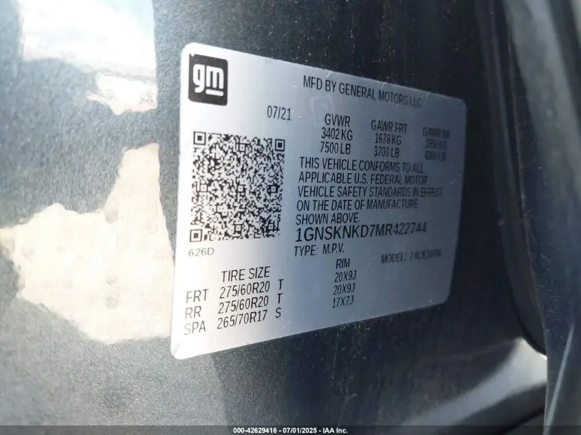 2021 CHEVROLET TAHOE 4WD LT