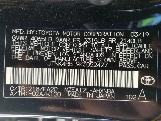 2019 TOYOTA COROLLA SE