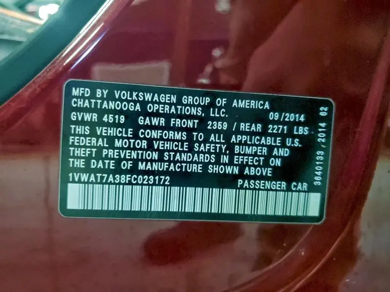 2015 VOLKSWAGEN PASSAT S  