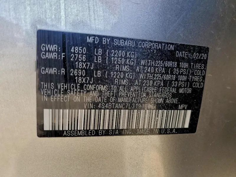 2020 SUBARU OUTBACK LIMITED  