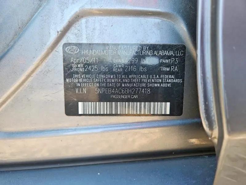 2011 HYUNDAI SONATA GLS  