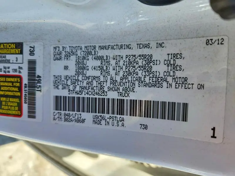 2012 TOYOTA TUNDRA CREWMAX LIMITED  