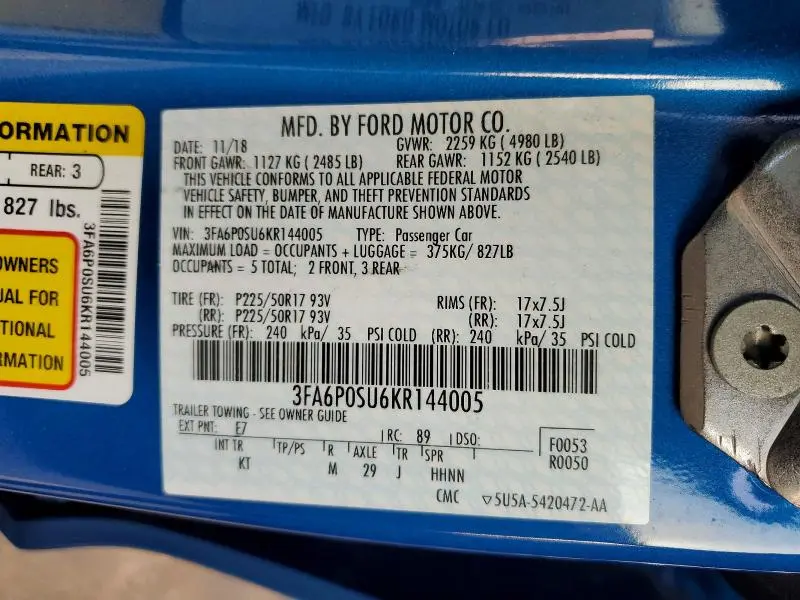 2019 FORD FUSION TITANIUM  