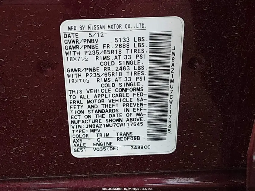2012 NISSAN MURANO S