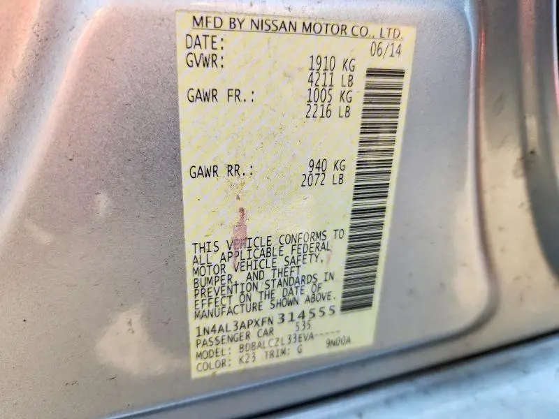 2015 NISSAN ALTIMA 2.5  