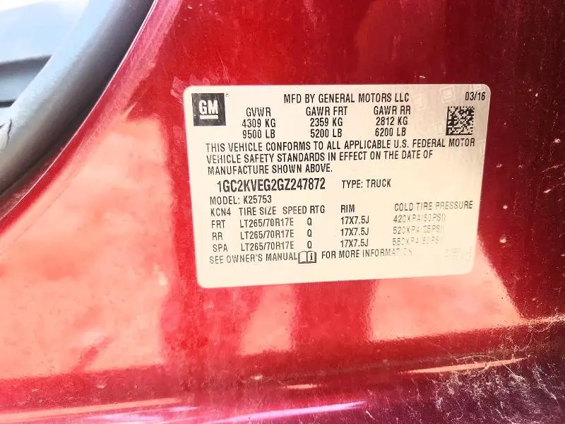 2016 CHEVROLET SILVERADO K2500 HEAVY DUTY LT  