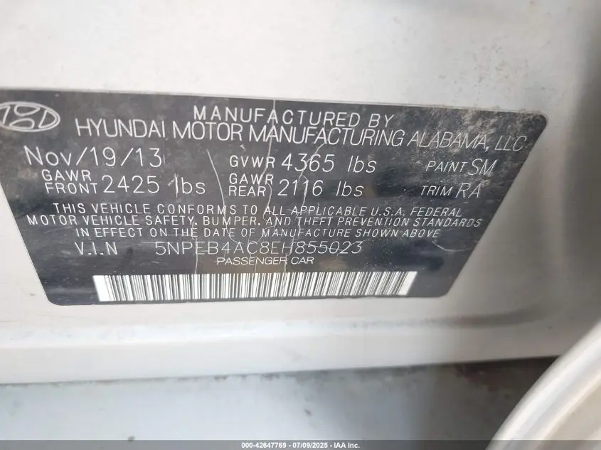 2014 HYUNDAI SONATA GLS