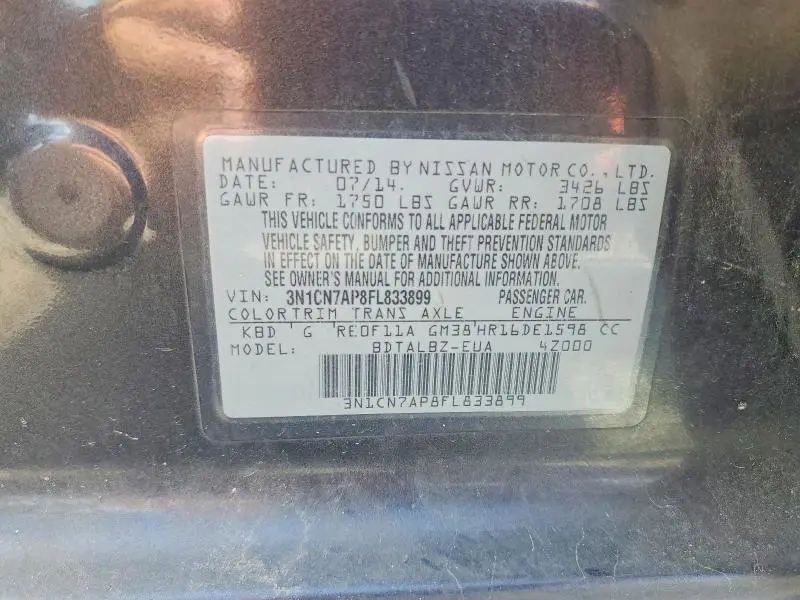 2015 NISSAN VERSA 1.6 SV  