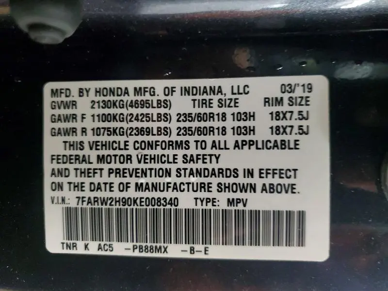 2019 HONDA CR-V TOURING  