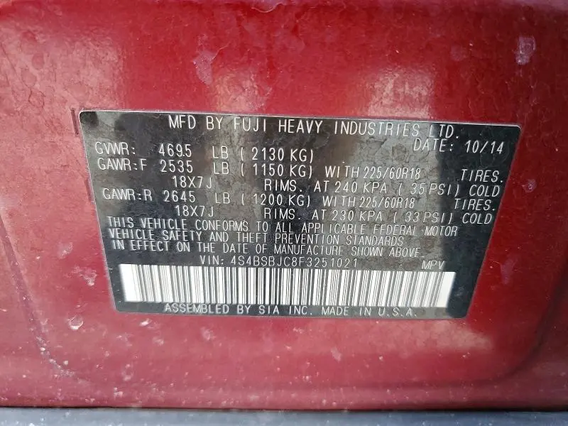 2015 SUBARU OUTBACK 2.5I LIMITED  