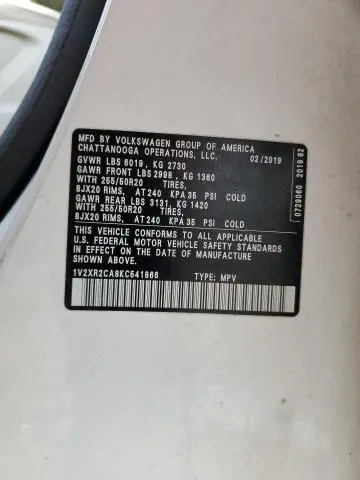 2019 VOLKSWAGEN ATLAS SE  