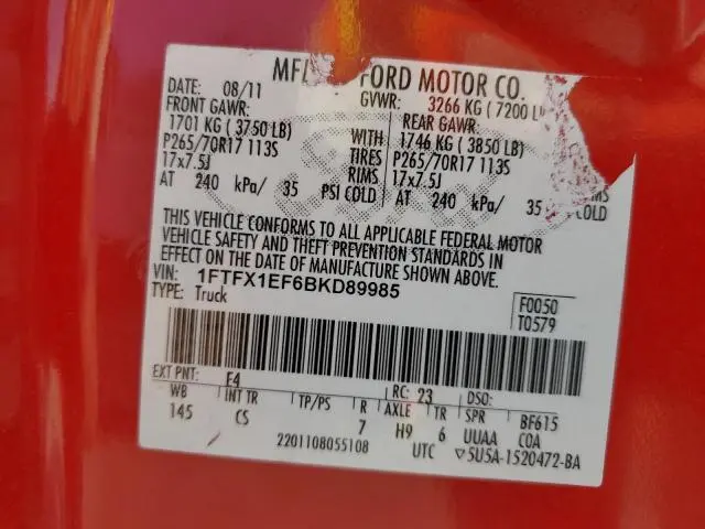 2011 FORD F150 SUPER CAB  