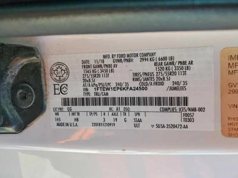 2019 FORD F150 SUPERCREW  