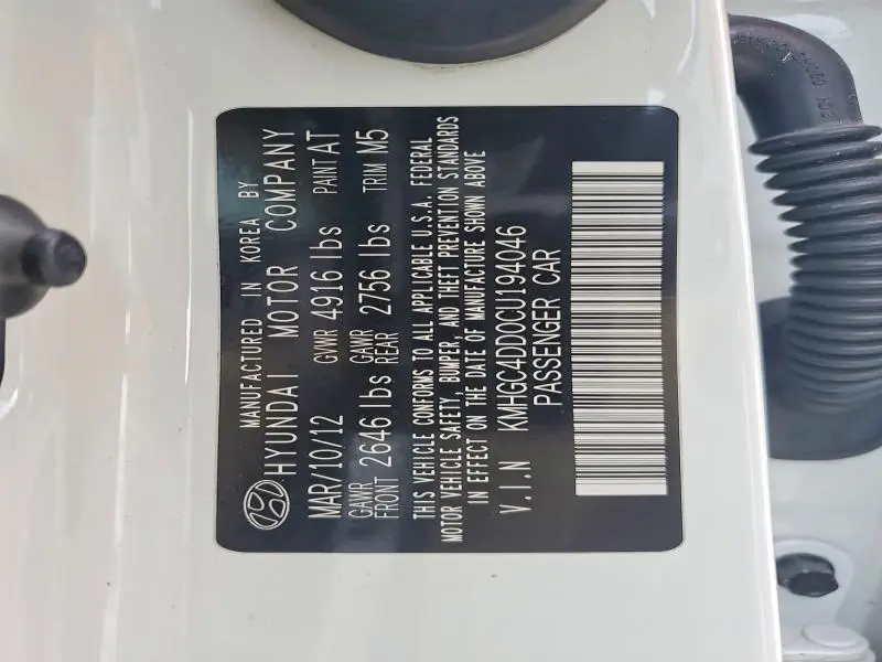 2012 HYUNDAI GENESIS 3.8L  