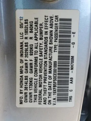 2012 HONDA CIVIC NATURAL GAS  