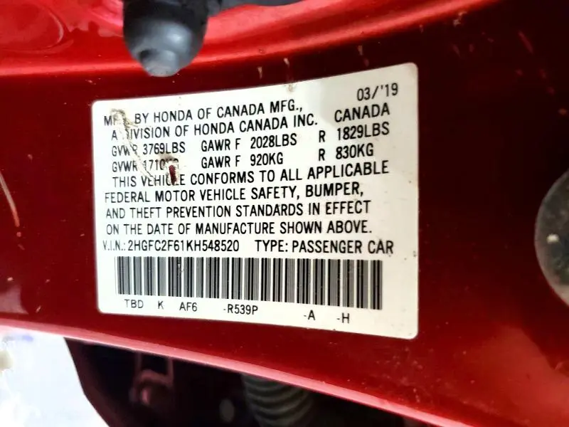 2019 HONDA CIVIC LX  