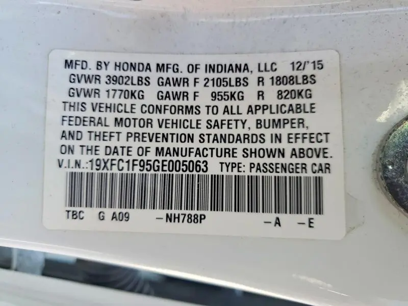 2016 HONDA CIVIC TOURING  