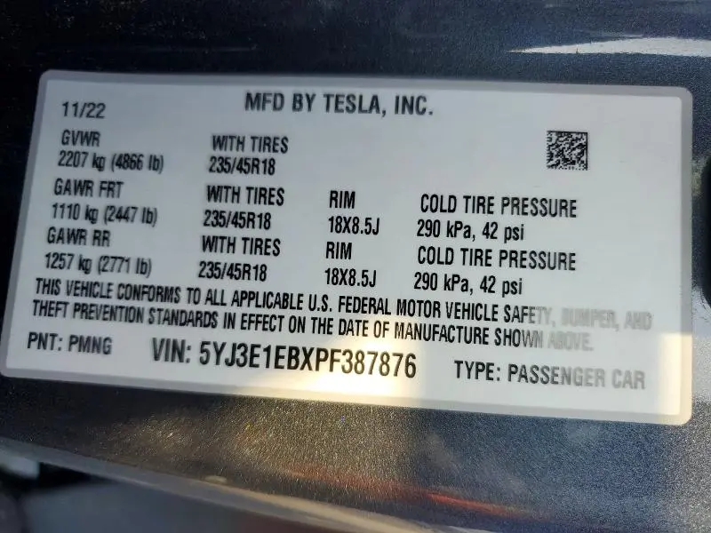 2023 TESLA MODEL 3   