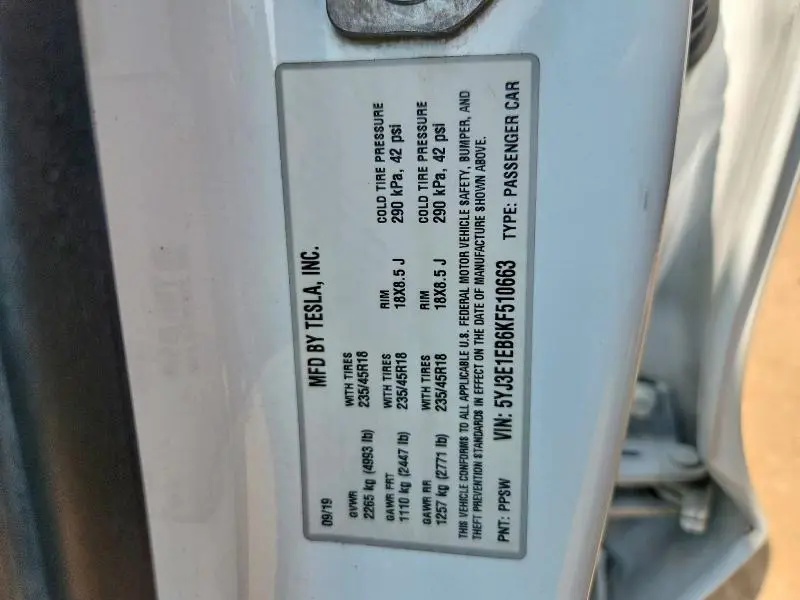 2019 TESLA MODEL 3   