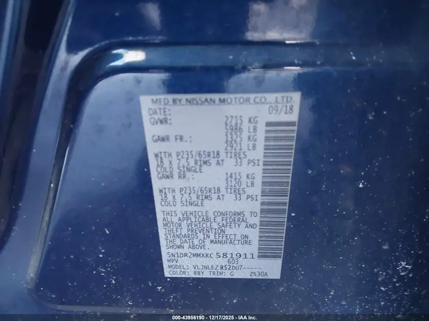 2019 NISSAN PATHFINDER SV