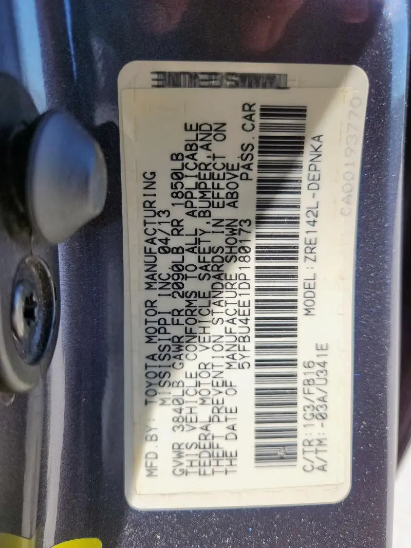 2013 TOYOTA COROLLA BASE  