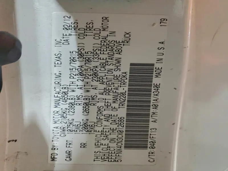 2012 TOYOTA TACOMA   