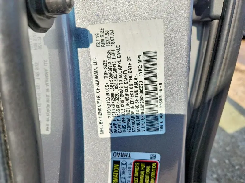 2019 HONDA ODYSSEY EXL  