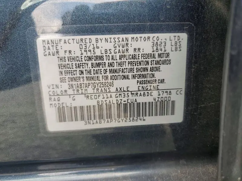 2016 NISSAN SENTRA SV  