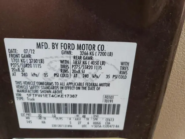 2012 FORD F150 SUPERCREW  