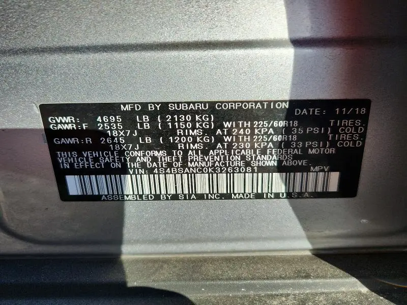 2019 SUBARU OUTBACK 2.5I LIMITED  