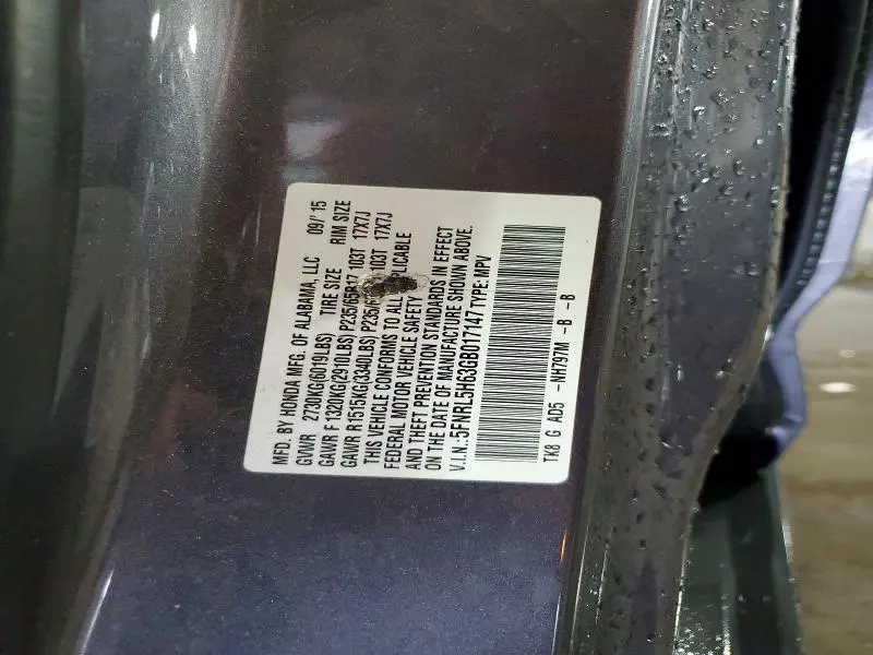 2016 HONDA ODYSSEY EXL  