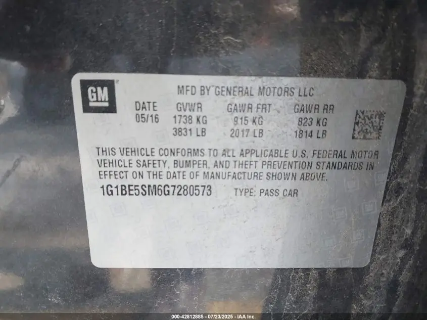 2016 CHEVROLET CRUZE LT AUTO