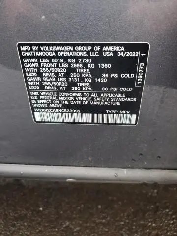 2022 VOLKSWAGEN ATLAS SE  