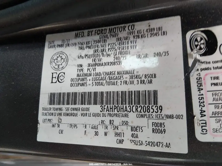 2012 FORD FUSION SE