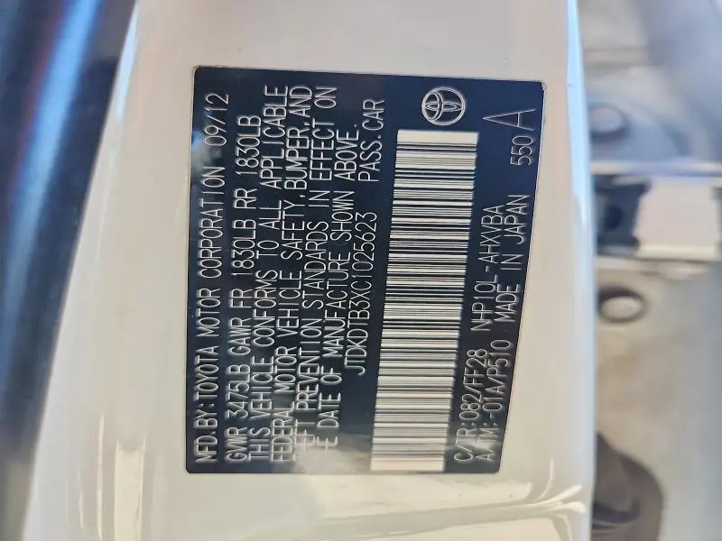 2012 TOYOTA PRIUS C TWO  