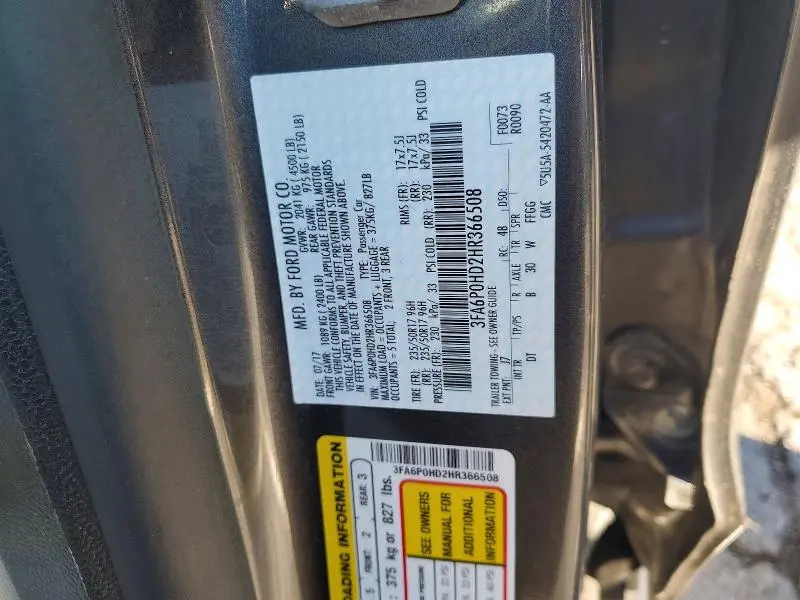 2017 FORD FUSION SE  