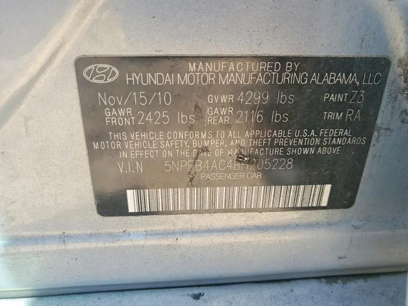 2011 HYUNDAI SONATA MIDDLE-LOW LEVEL  