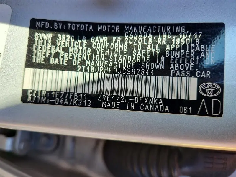 2018 TOYOTA COROLLA LE  