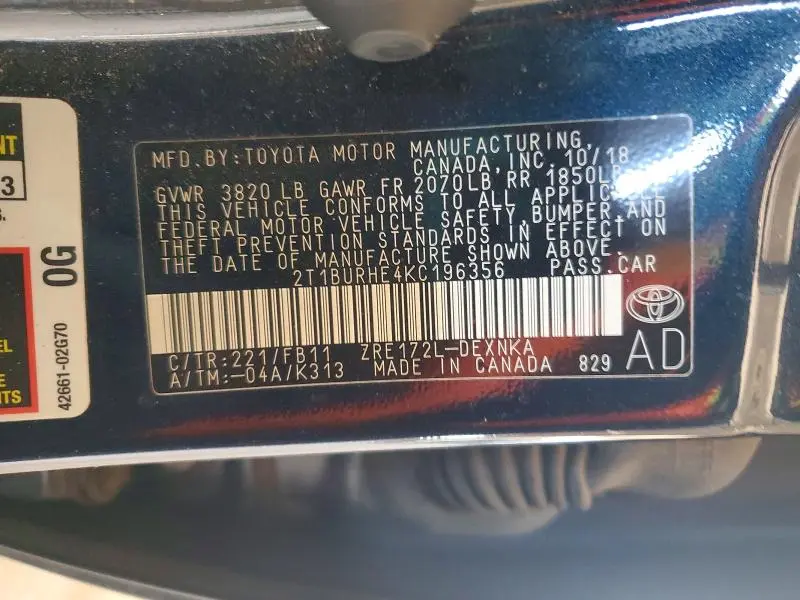 2019 TOYOTA COROLLA LE  