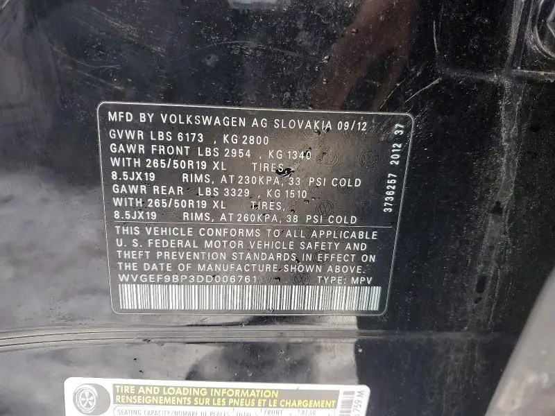 2013 VOLKSWAGEN TOUAREG V6  