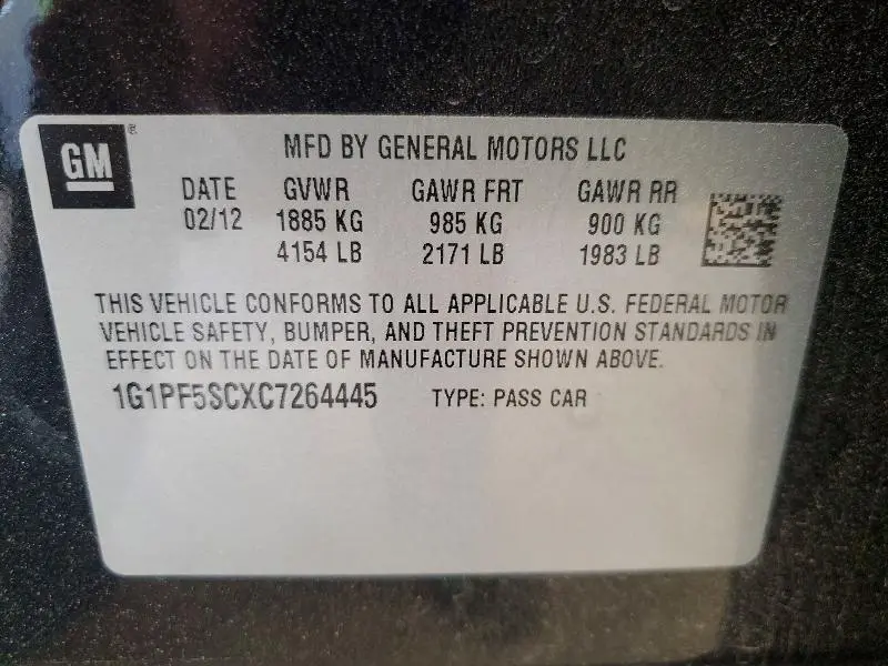 2012 CHEVROLET CRUZE LT  
