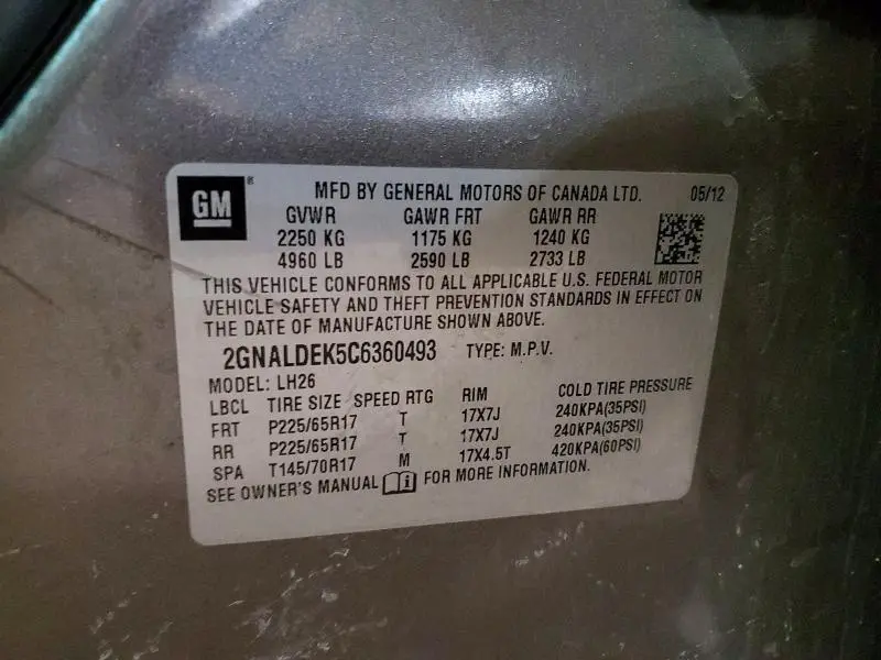 2012 CHEVROLET EQUINOX LT  