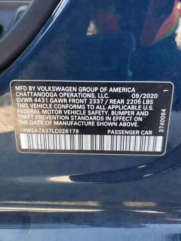 2020 VOLKSWAGEN PASSAT SE  