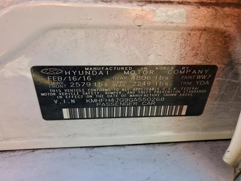 2016 HYUNDAI AZERA LIMITED  